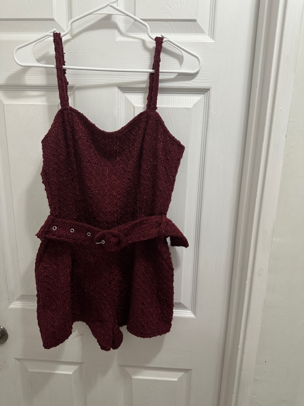 Day+ Moon Tweed Two Tone Romper with Belt Wine